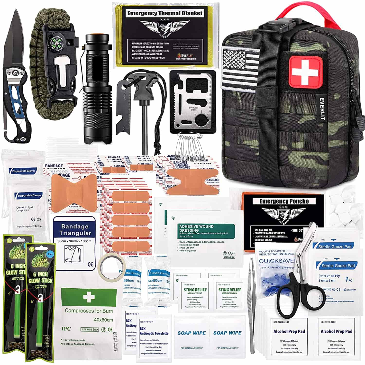 Black Camo Survival First Aid Kit misy Ahitana Kitapo vonjy maika 250 Piece